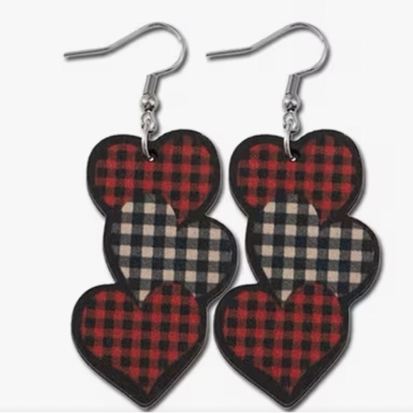 Plaid Heart Drop Earrings - Picture 2 of 3